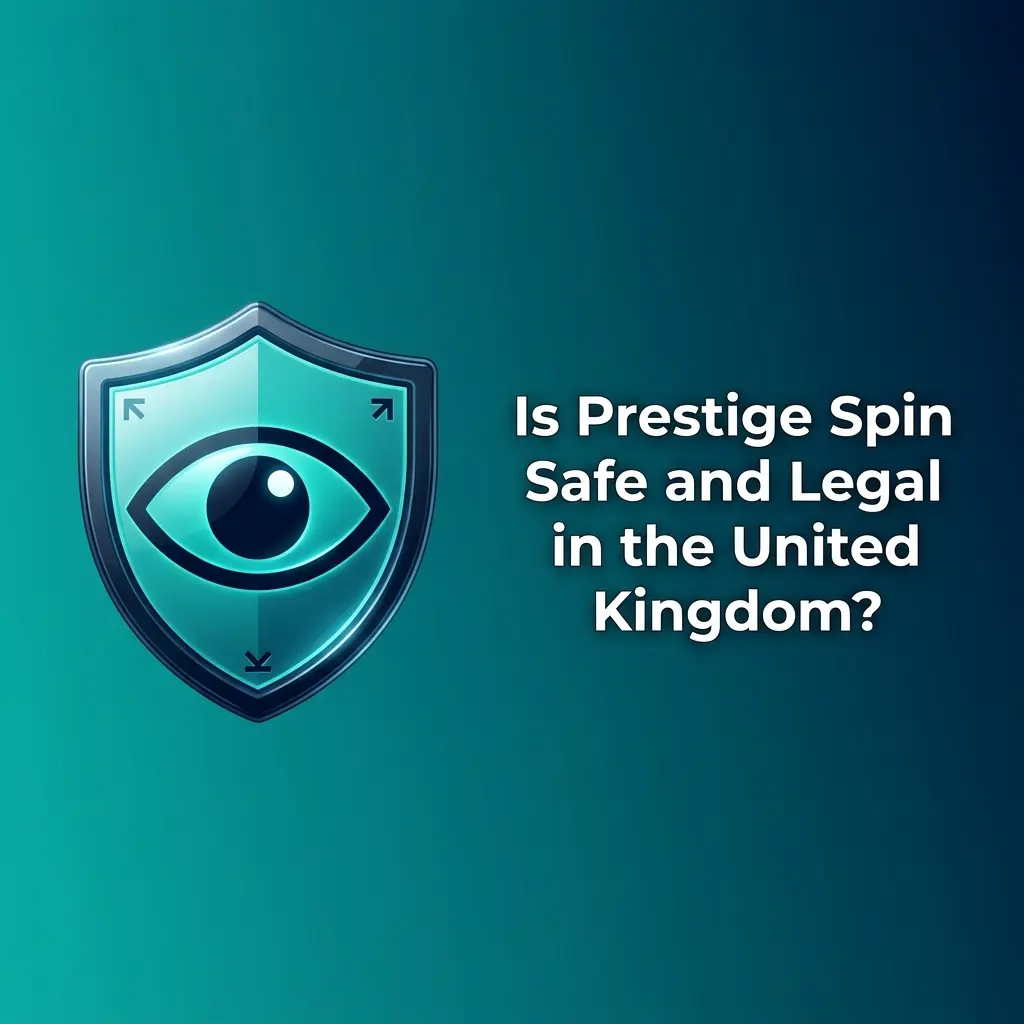 Prestige Spin casino site showing Curaçao eGaming licence details, SSL security badge, and responsible gambling tools for UK players