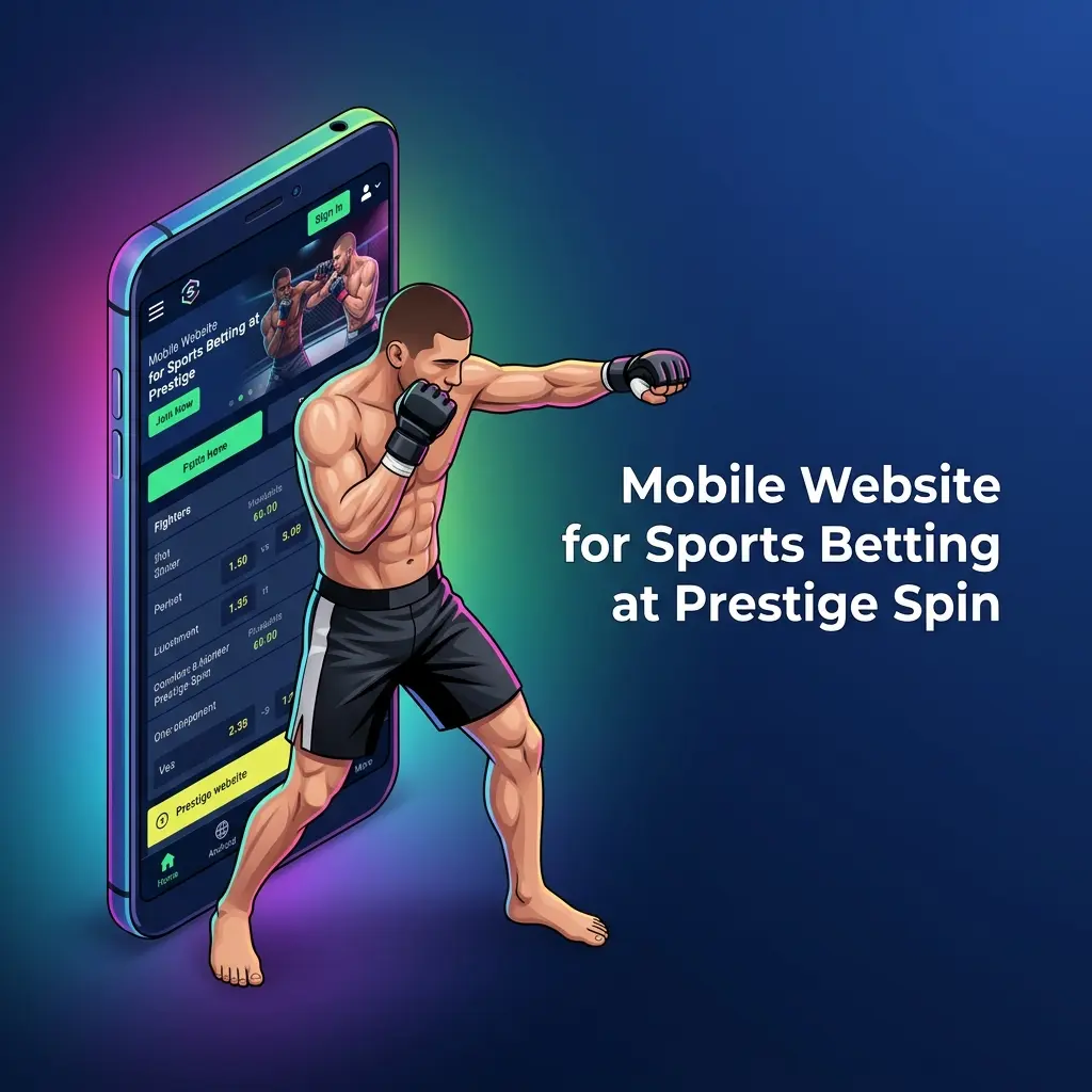 Prestige Spin mobile website on smartphone showing sports betting markets and live wagering interface for UK players