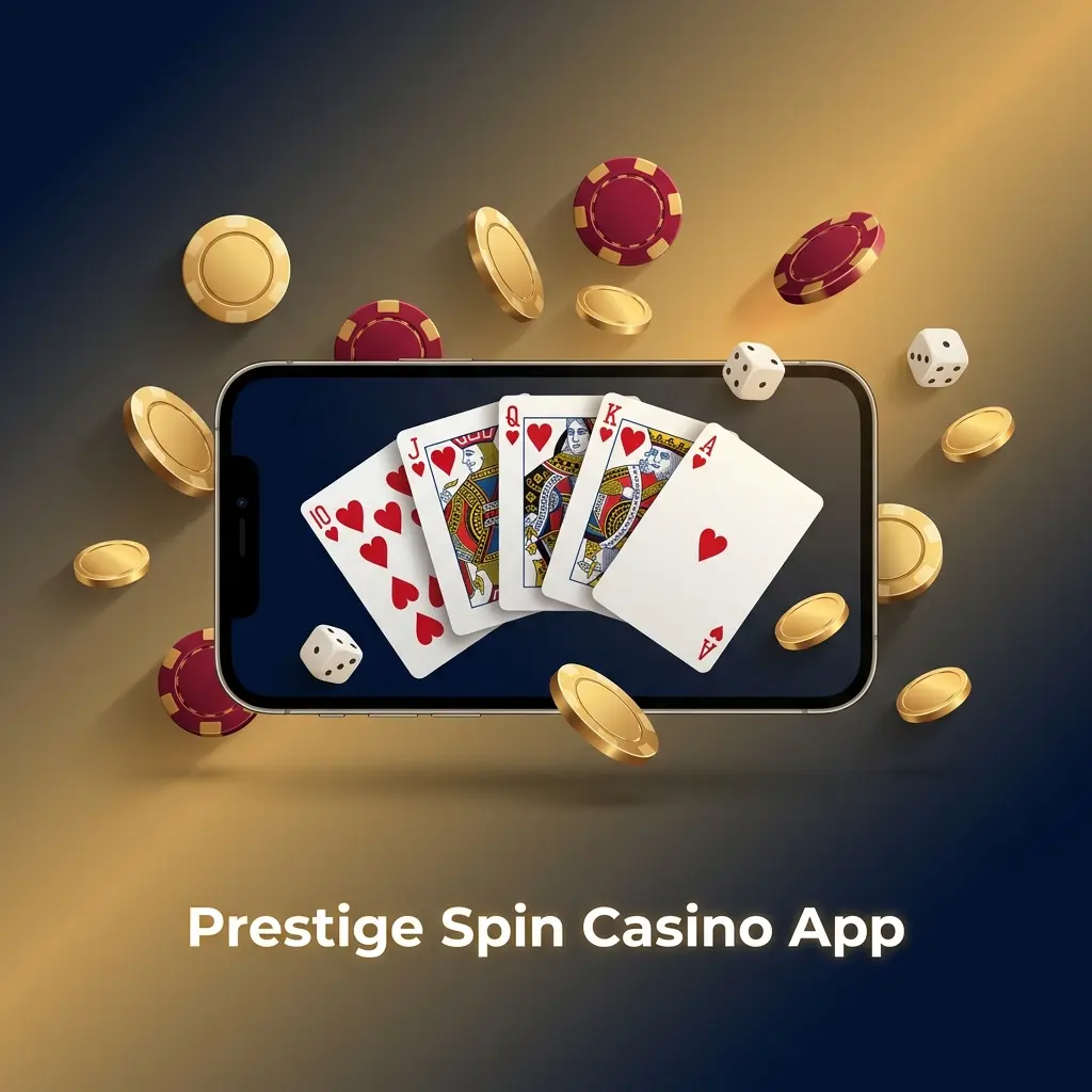 Prestige Spin Casino app home screen showing live casino games, slots, table games, and promotion banners on mobile