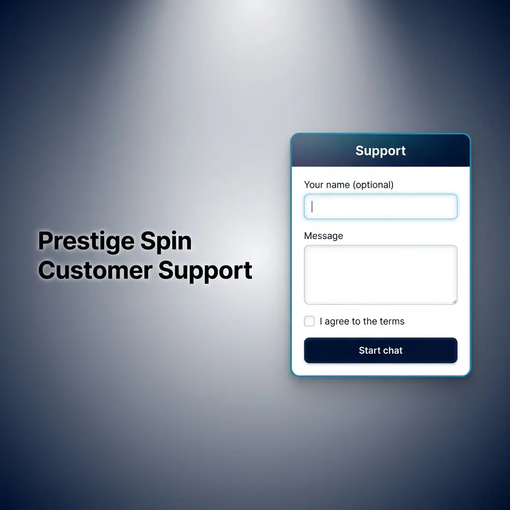 24/7 live chat and email support options for Prestige Spin's UK customer service team handling account and payment queries