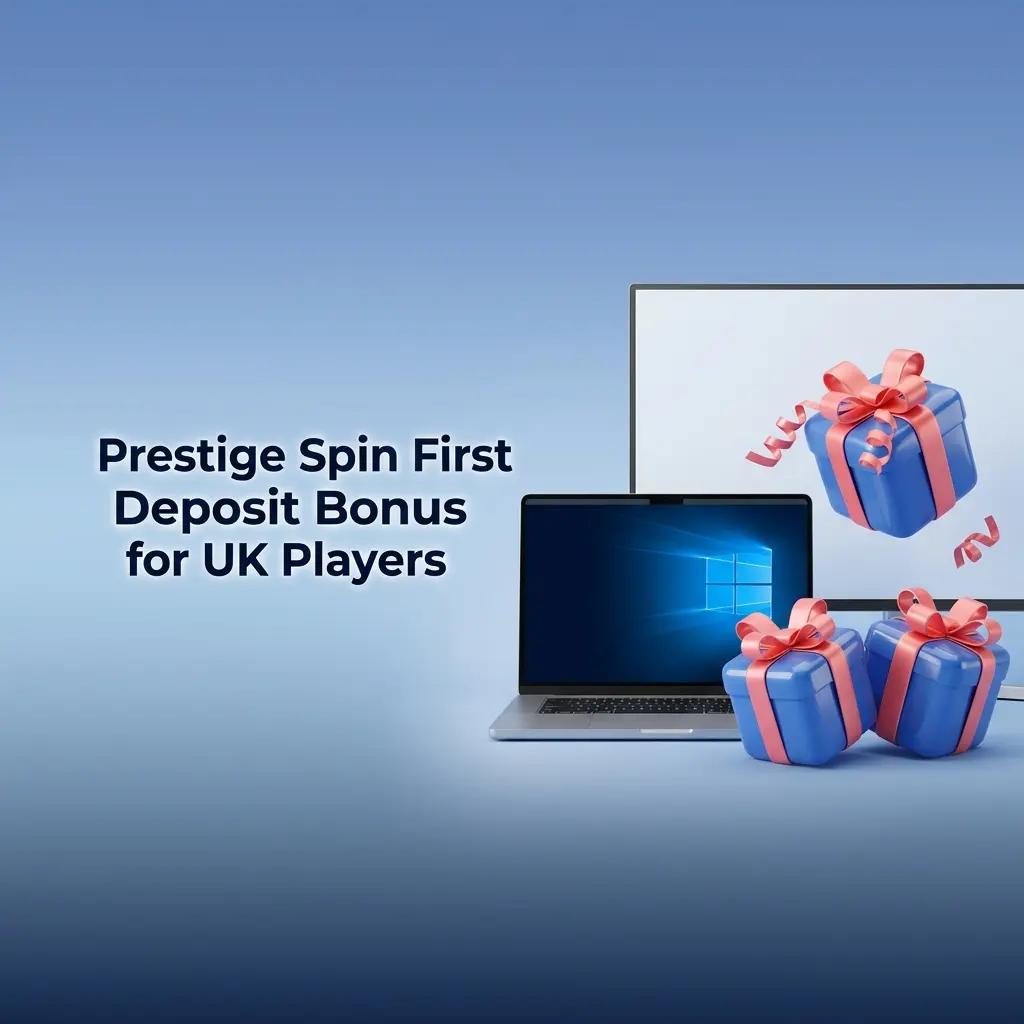 Prestige Spin first deposit bonus tiers for UK players: 100%, 125%, and 150% match offers with x45 wagering requirements.