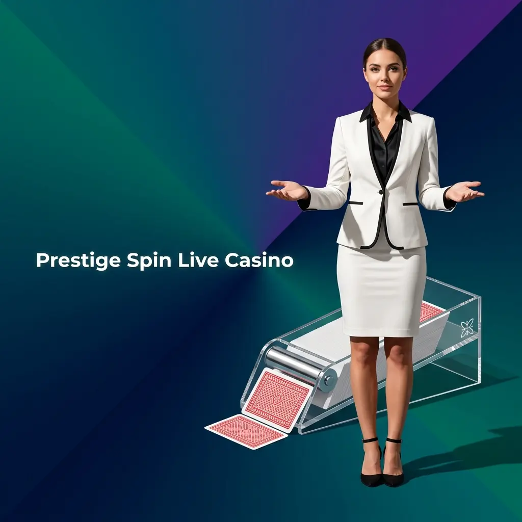 Professional live casino dealer hosting real-time table games at Prestige Spin, featuring roulette, blackjack and game shows