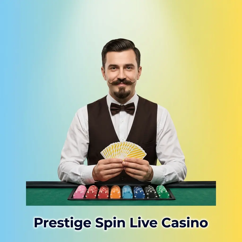 Prestige Spin live casino studio showing HD dealer streams with roulette, blackjack, baccarat and game show tables