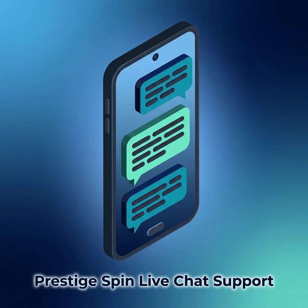 Prestige Spin live chat support button on website homepage, available 24/7 for player queries