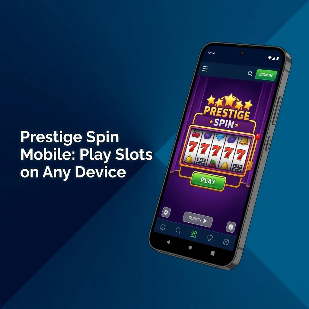 Prestige Spin mobile slots lobby on smartphone showing touchscreen navigation, game filters, and PWA home screen installation