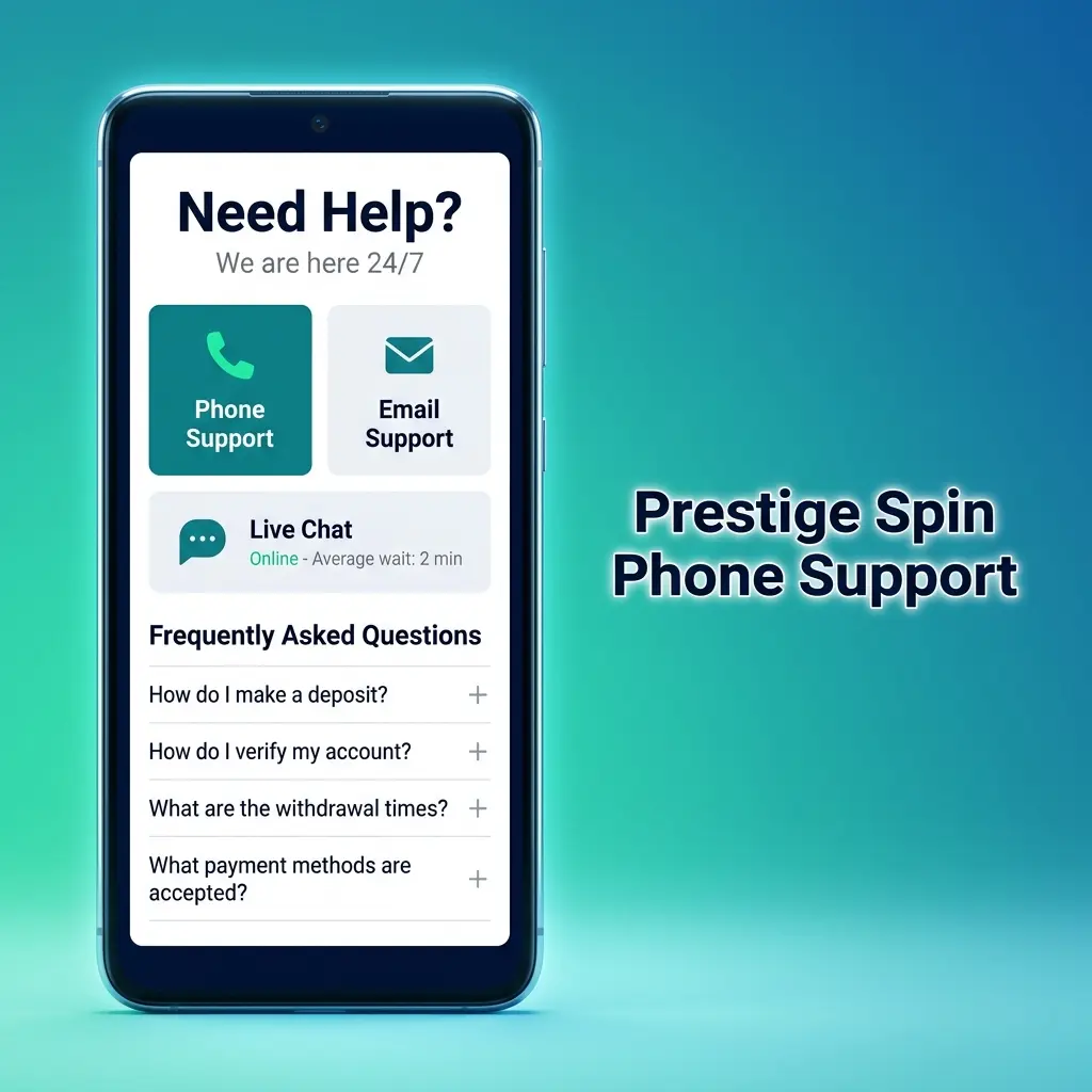 Prestige Spin phone support representative assisting a player with urgent account and payment queries via helpline