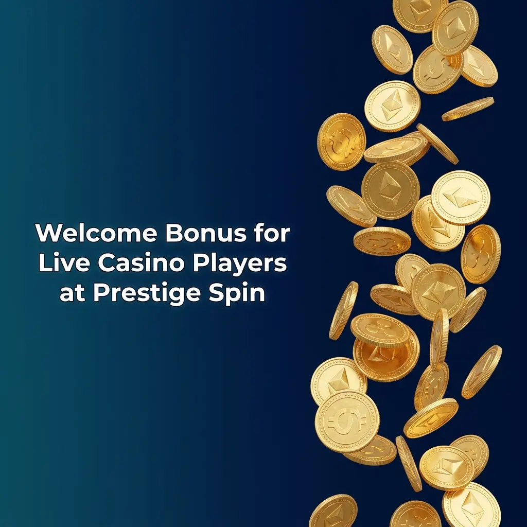 Prestige Spin tiered welcome bonus for live casino players showing 100%, 125%, and 150% deposit match options