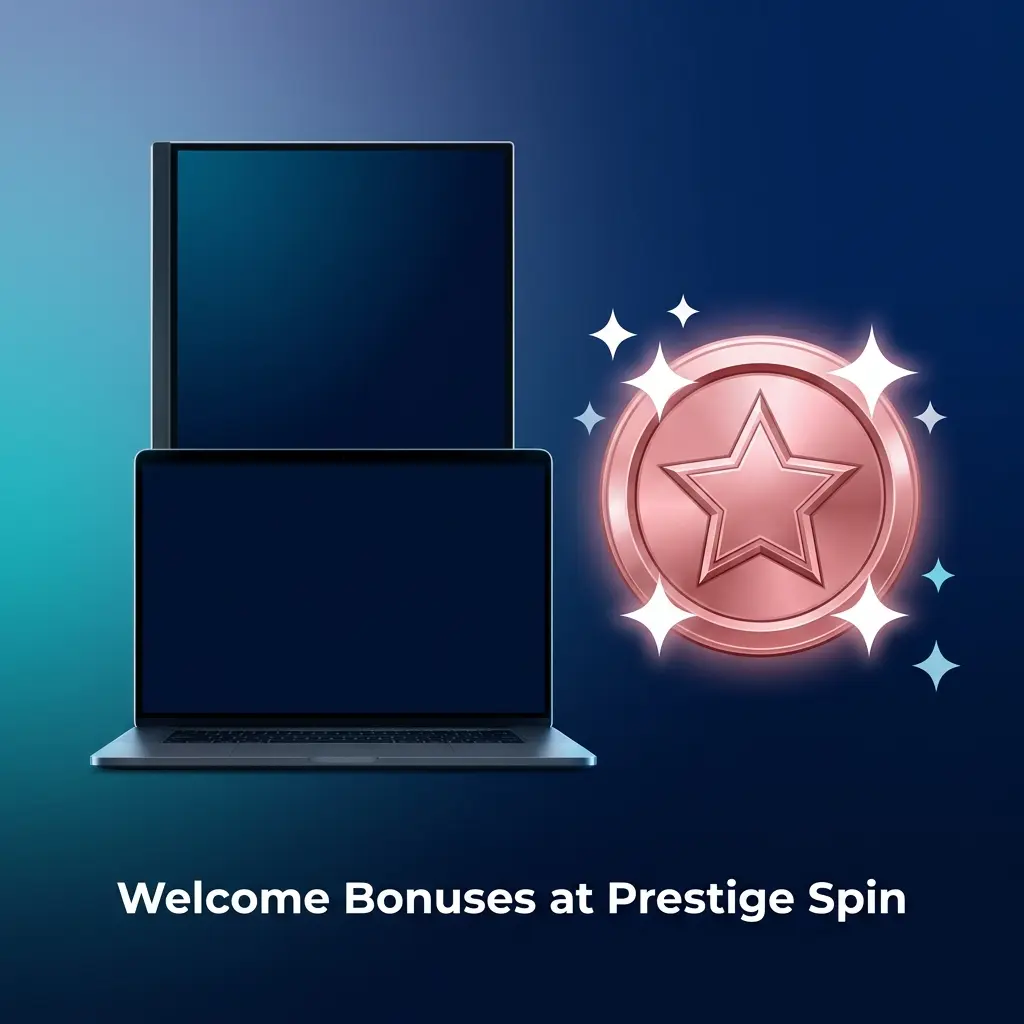 Prestige Spin three-tier welcome bonus table showing 100%, 125%, and 150% deposit matches with x45 wagering requirements