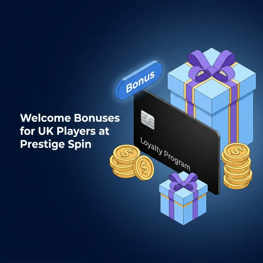 Prestige Spin three-tier welcome bonus for UK players showing 100%, 125%, and 150% match offers with x45 wagering