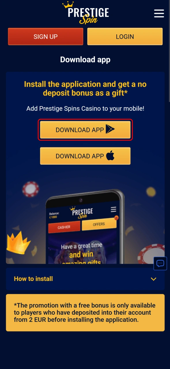 Tap the download button to get the Prestige Spin Android app.
