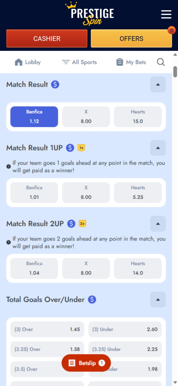 Set your betting stake using the Prestige Spin mobile application.