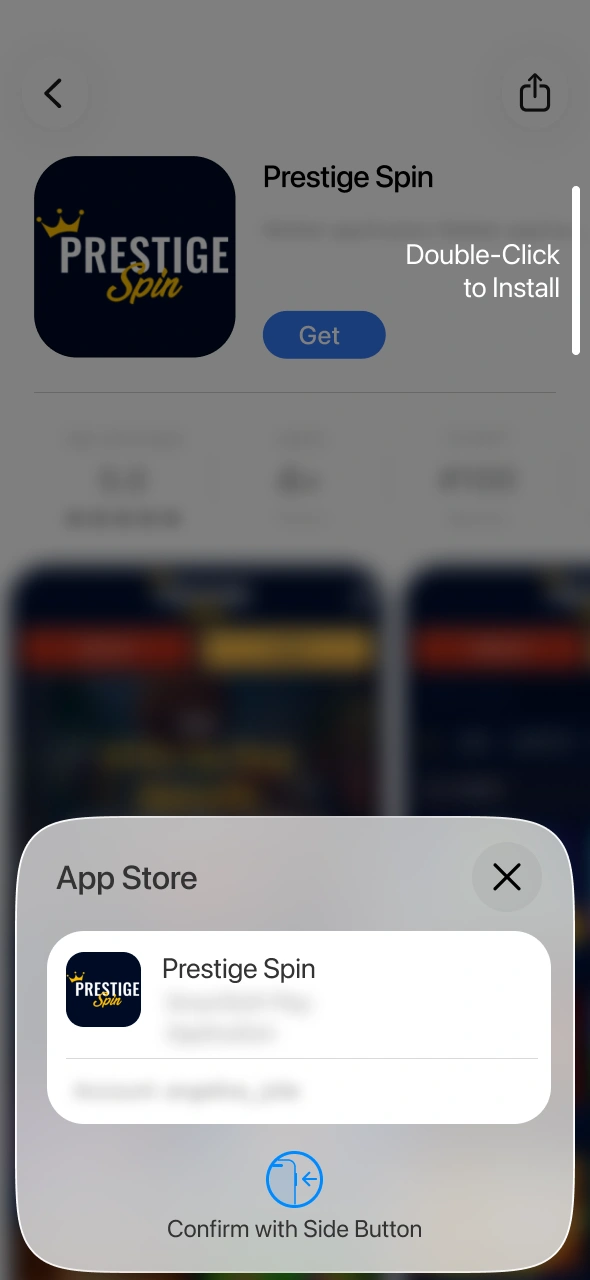 Authenticate the Prestige Spin app download using your Apple credentials.