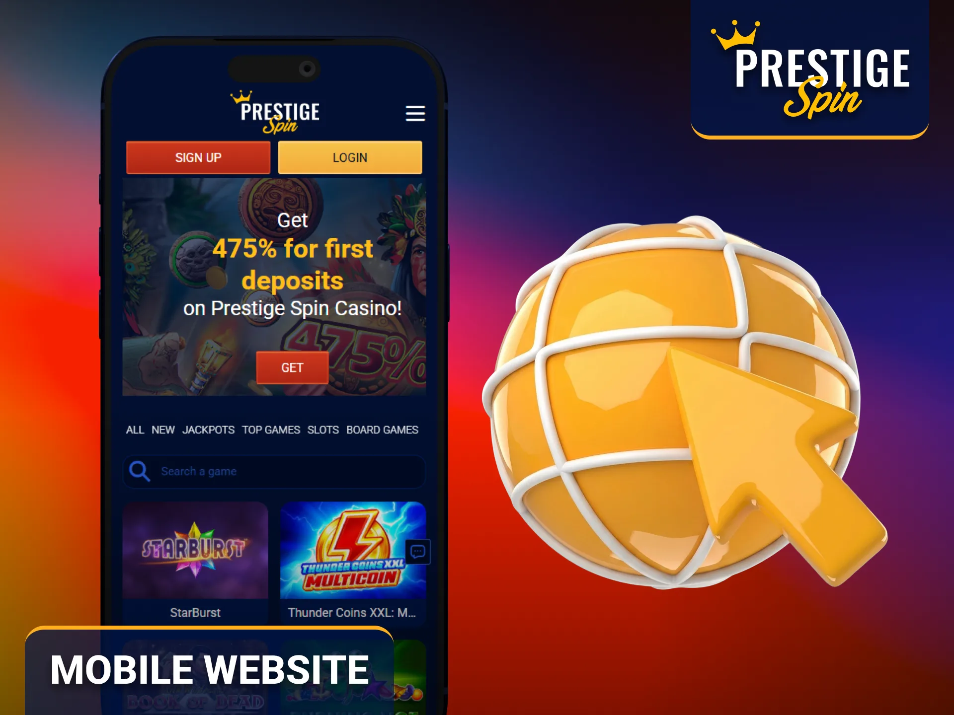 Browse the Prestige Spin mobile website from any smartphone browser.