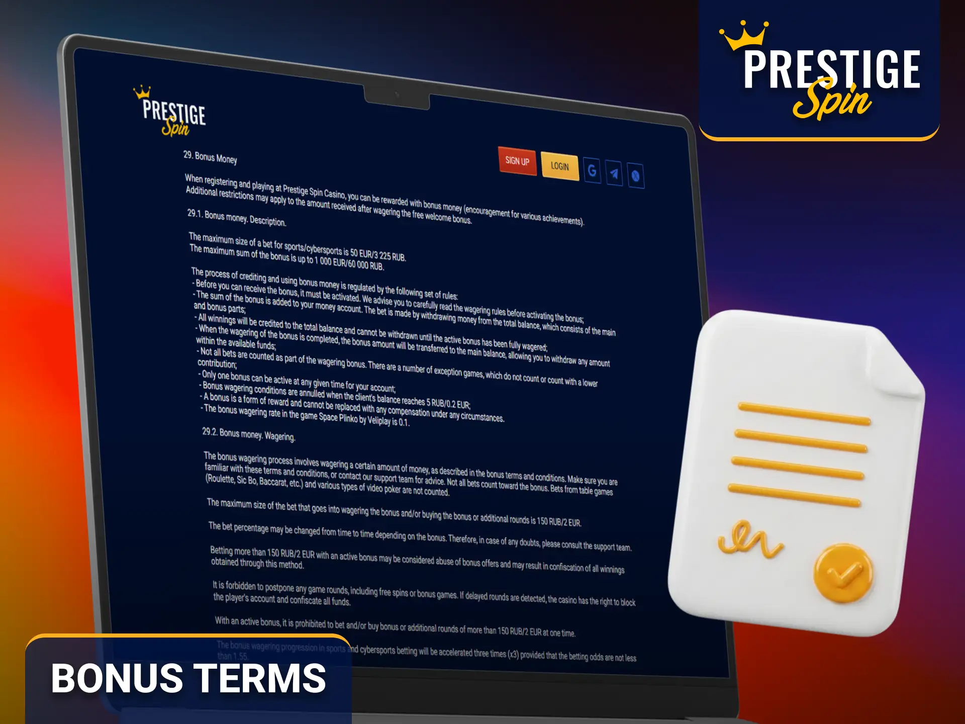 Review the Prestige Spin bonus terms before claiming available offers.