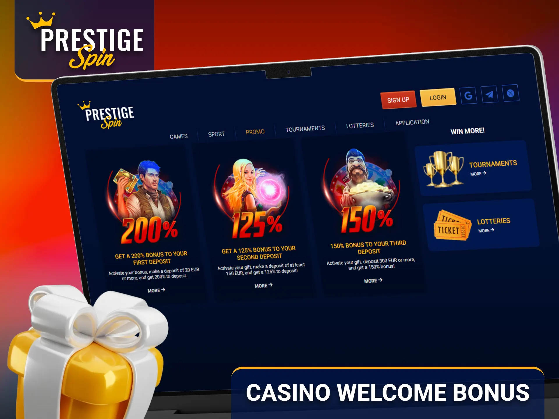 Claim the Prestige Spin casino welcome offer after completing registration.
