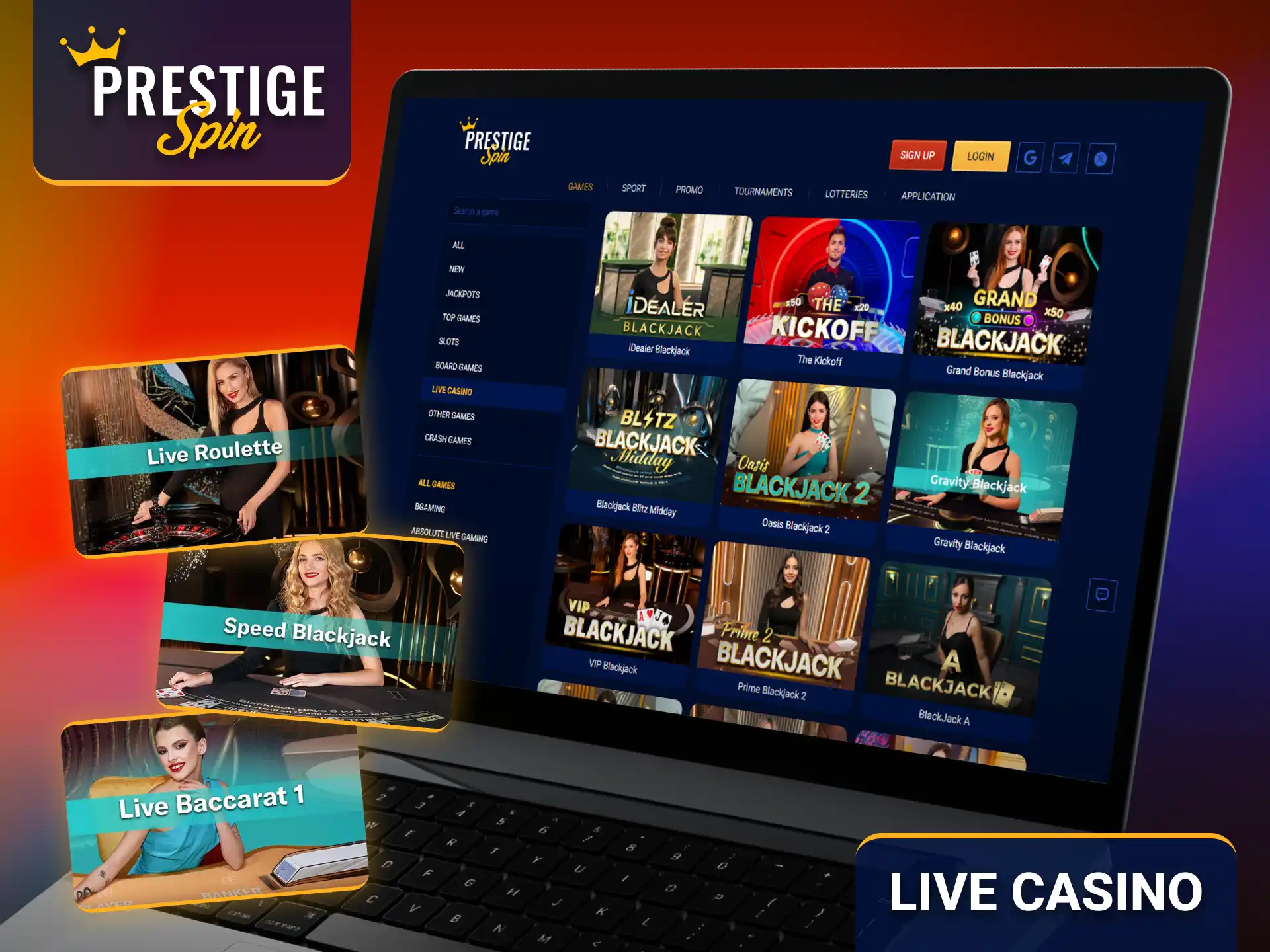 Experience real dealer action through the Prestige Spin live casino.