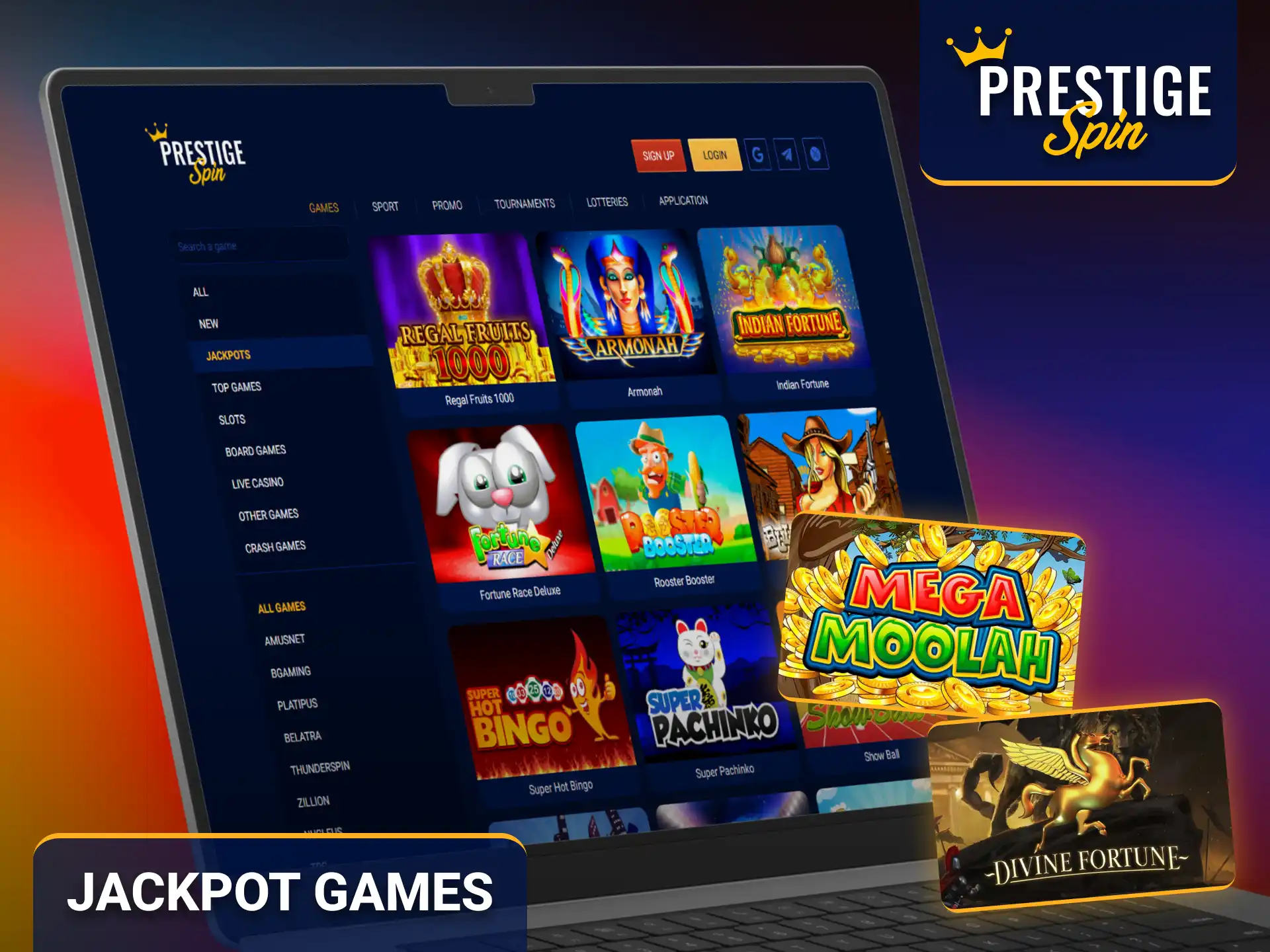 Try jackpot games available through the Prestige Spin casino collection.
