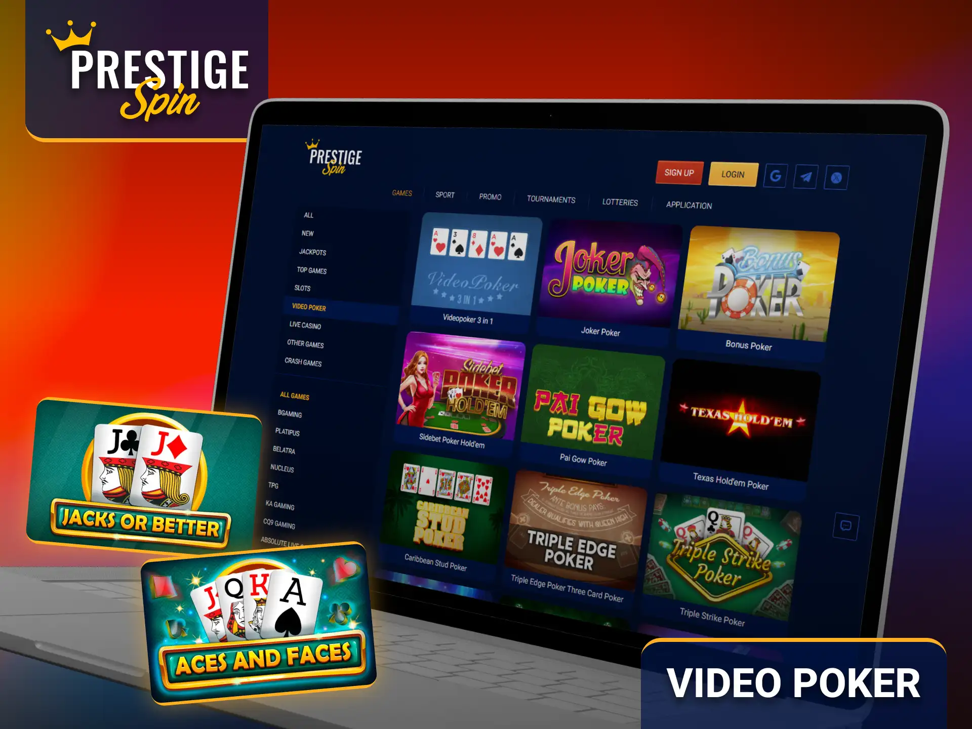 Enjoy video poker through the Prestige Spin casino platform.