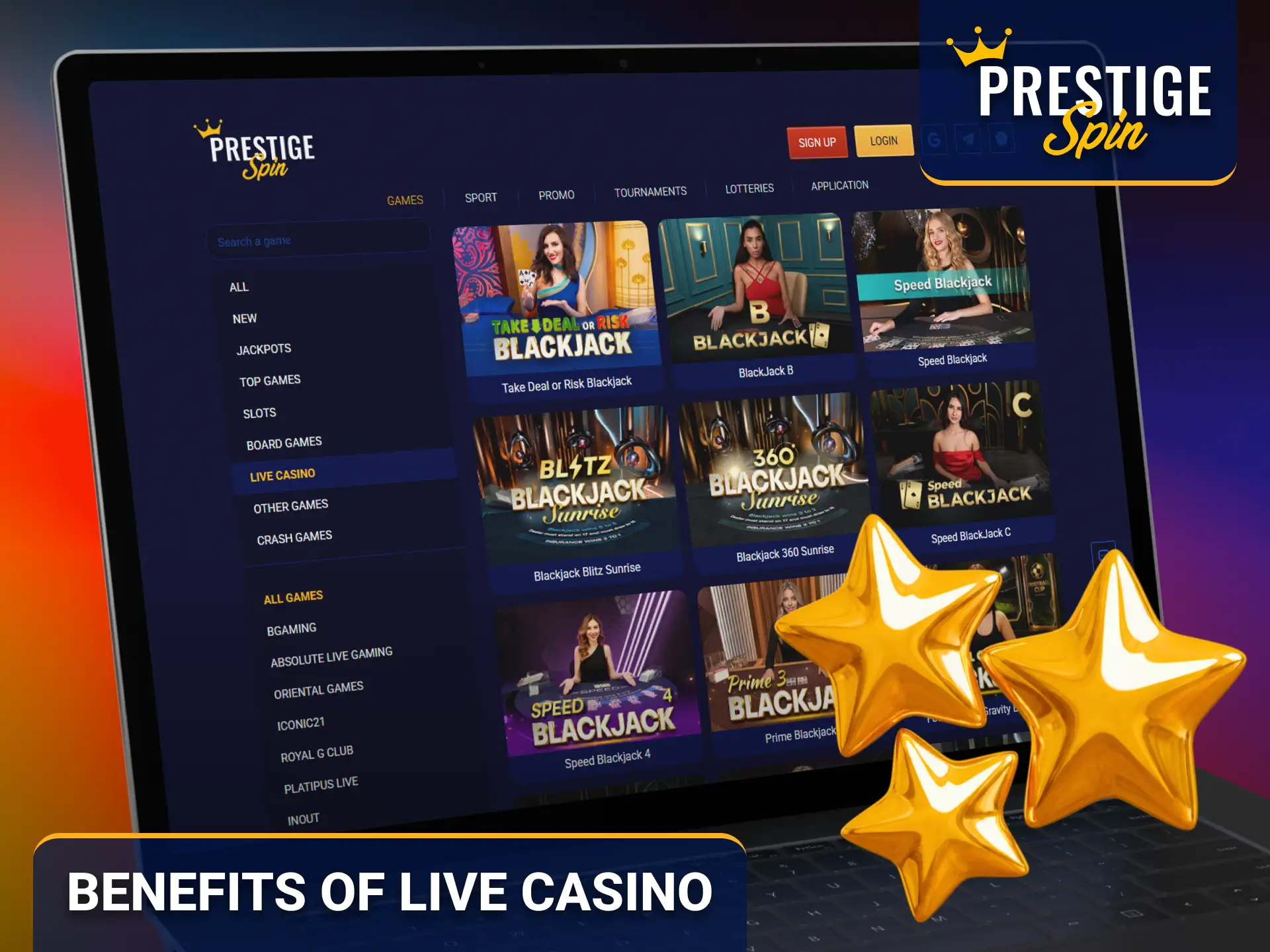 Discover benefits of the Prestige Spin live dealer casino for UK players.