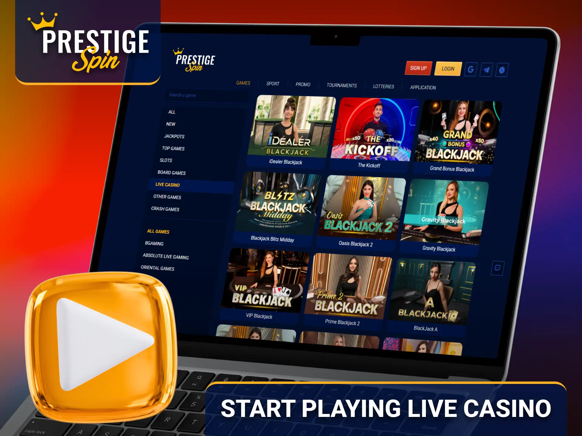 Start playing live casino games with Prestige Spin in the UK.