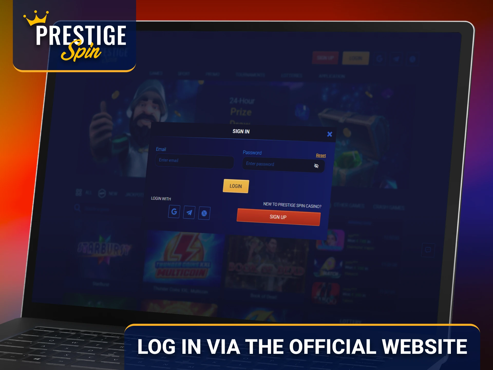 Log in to Prestige Spin securely through the official website.