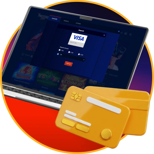 Deposit securely at Prestige Spin using VISA and Mastercard payment options.