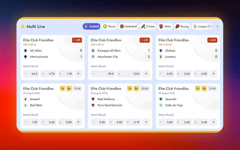 Explore Multi Live betting with the Prestige Spin sportsbook platform.