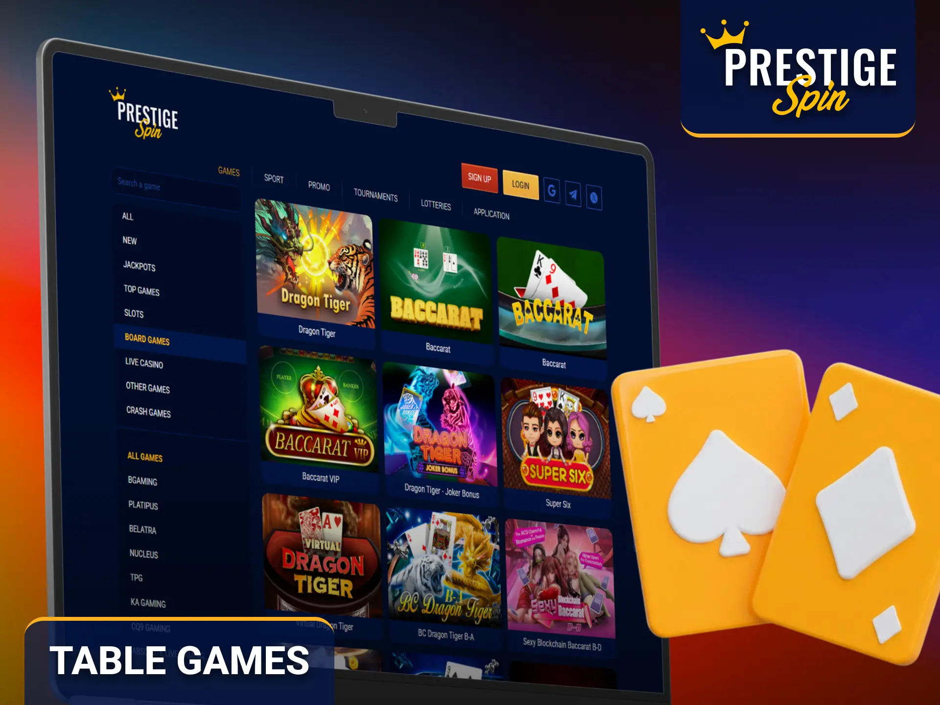 Play classic table games with the Prestige Spin casino anytime.