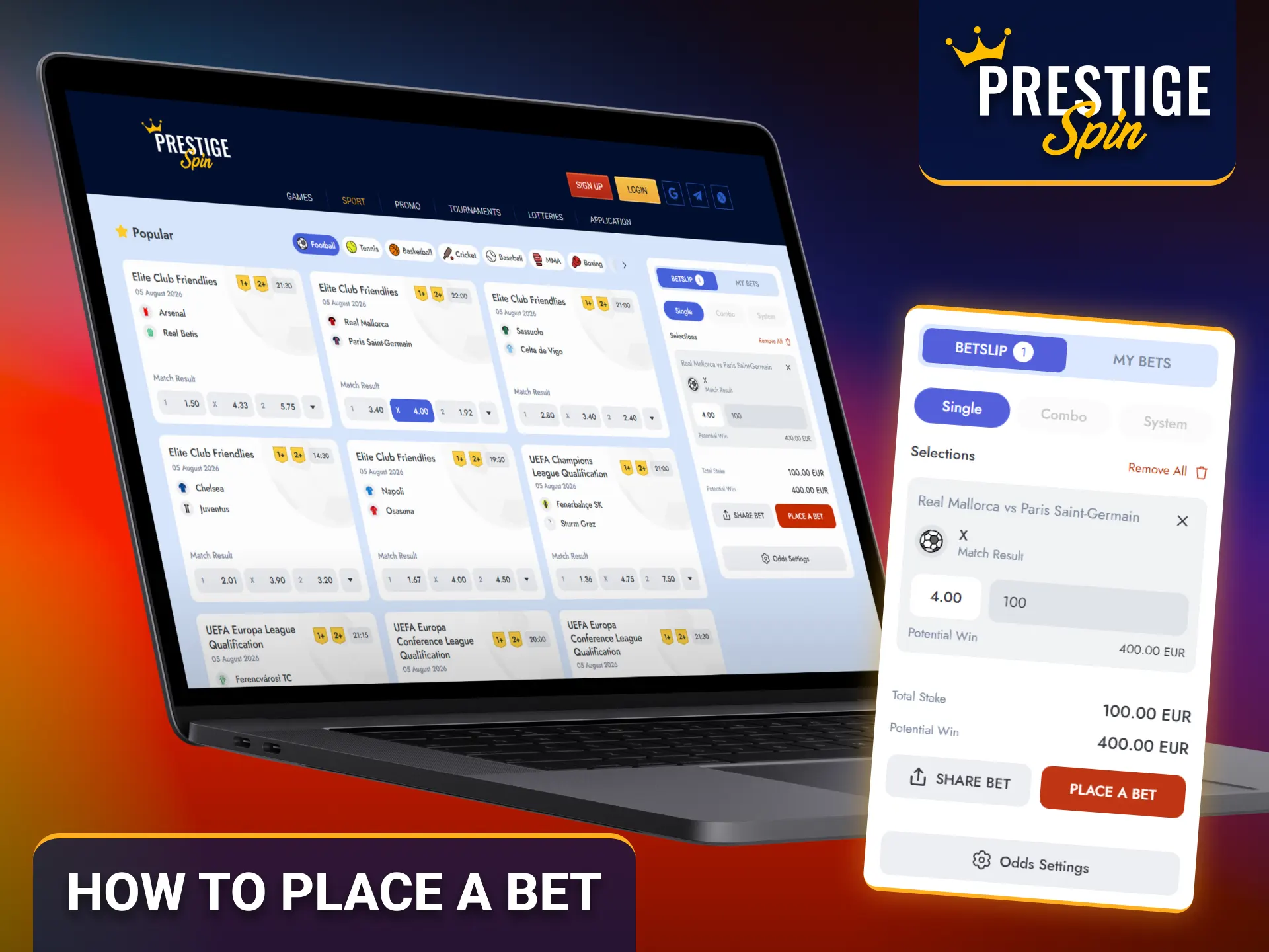 Learn how to place your first bet with the Prestige Spin sportsbook.