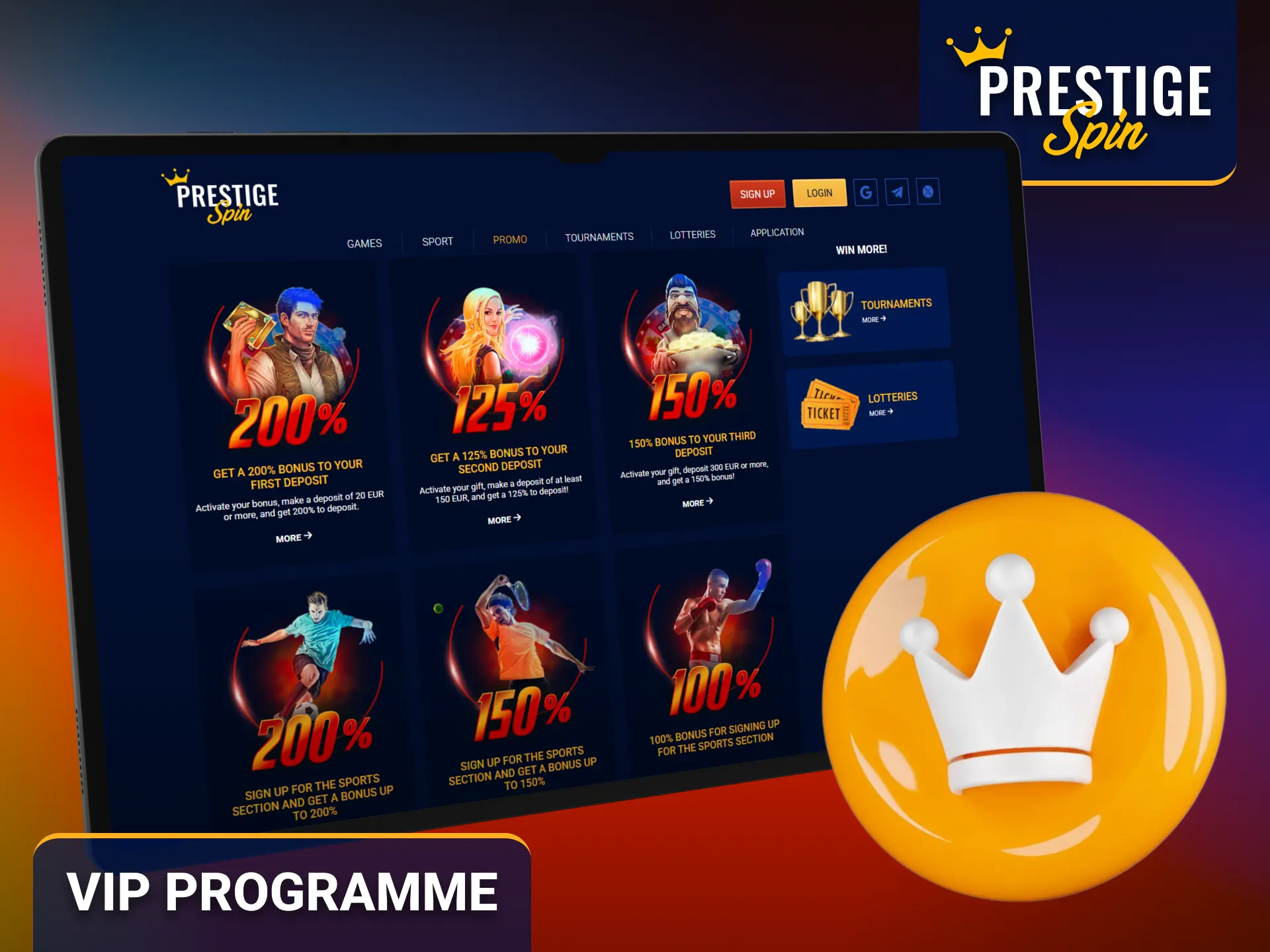 Join the Prestige Spin VIP programme and enjoy exclusive member benefits.