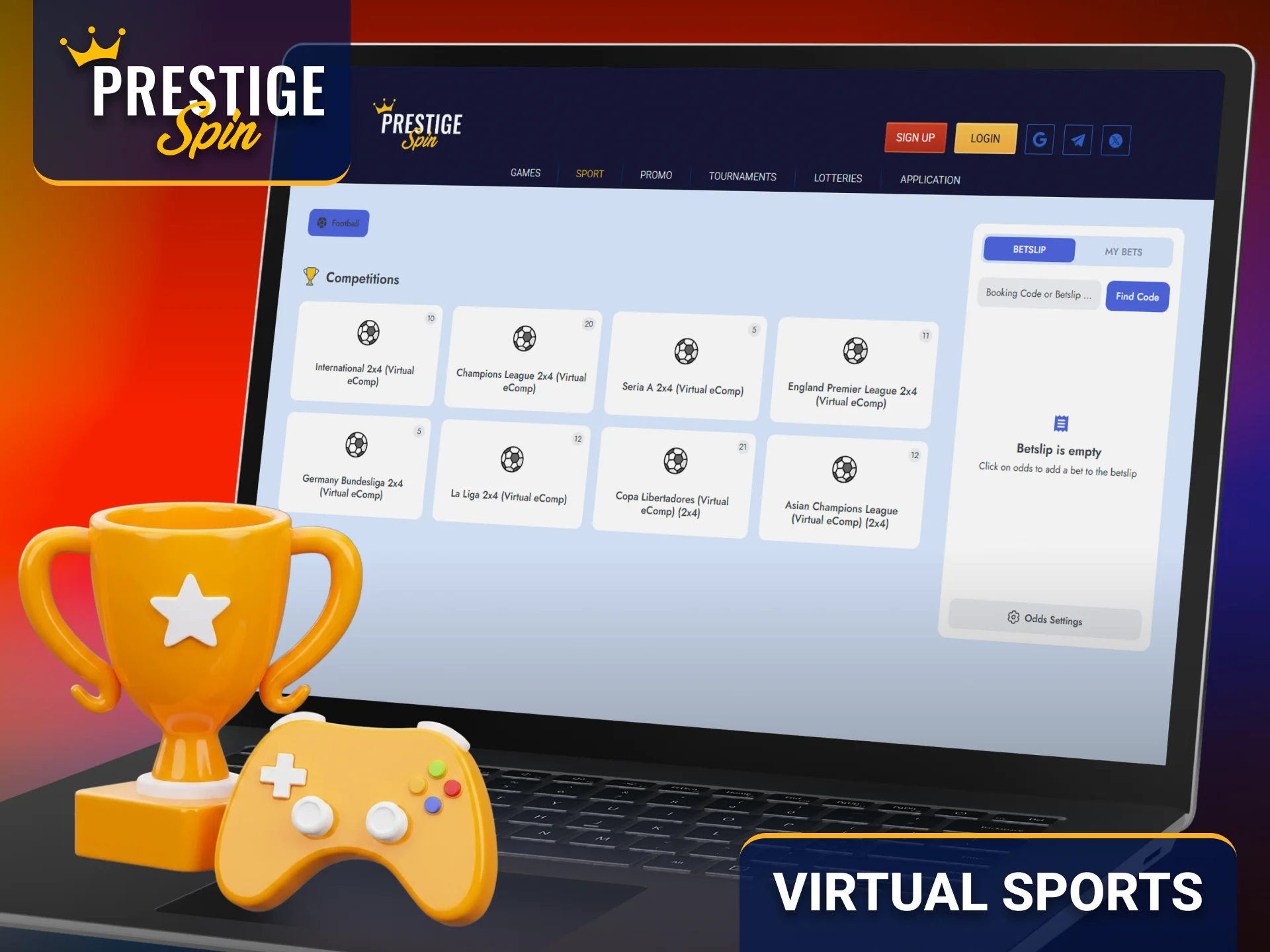 Experience virtual sports betting through the Prestige Spin platform.