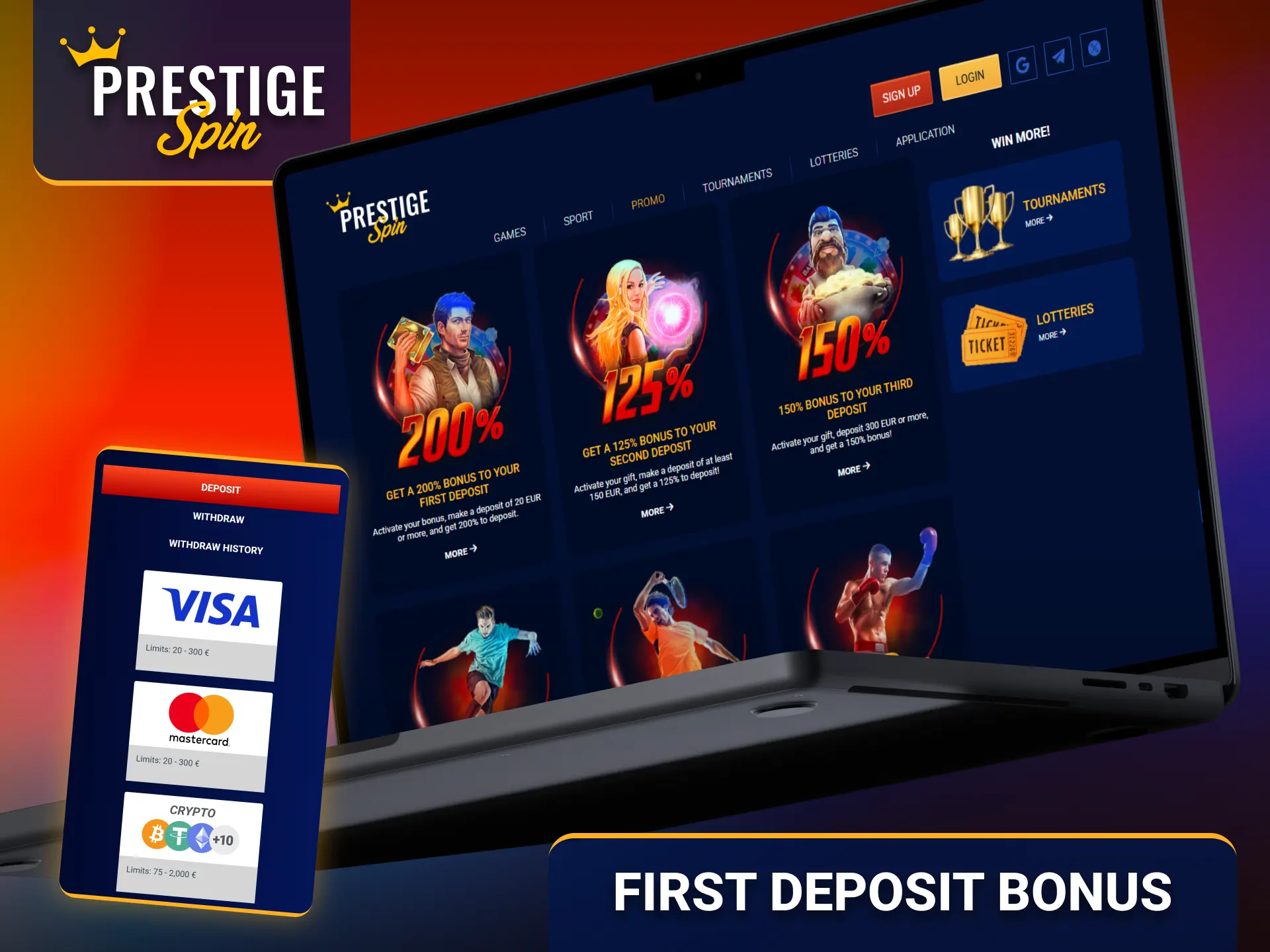 Claim the Prestige Spin first deposit offer available to new players.