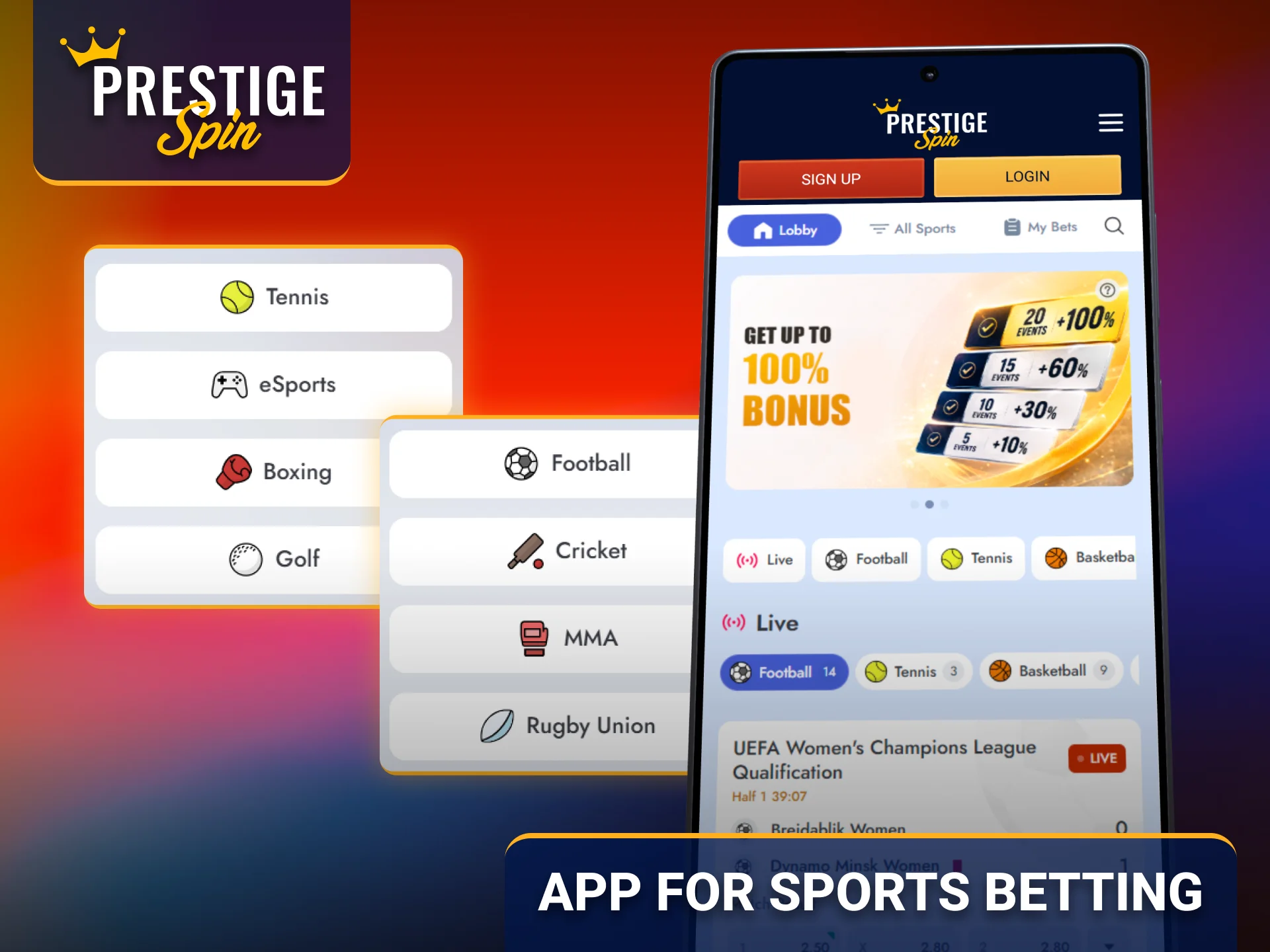 Download the Prestige Spin app for convenient sports betting anywhere.