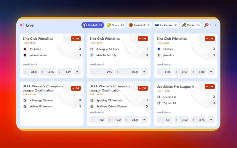 Enjoy live betting with the Prestige Spin sportsbook during sporting events.