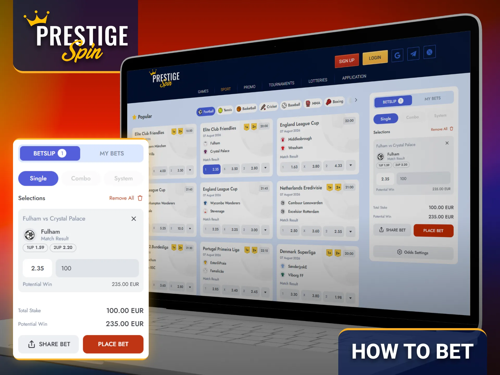 Place your first sports bet with the Prestige Spin sportsbook using simple steps.