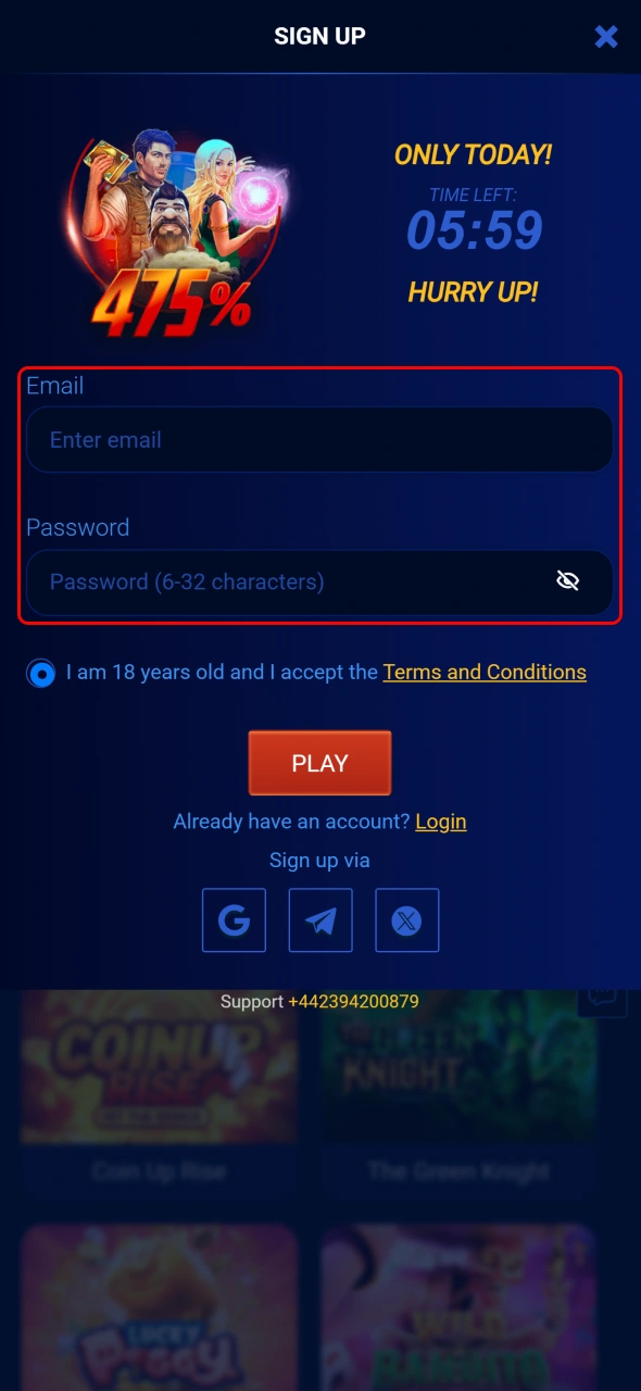 Enter your personal details into the Prestige Spin registration form.