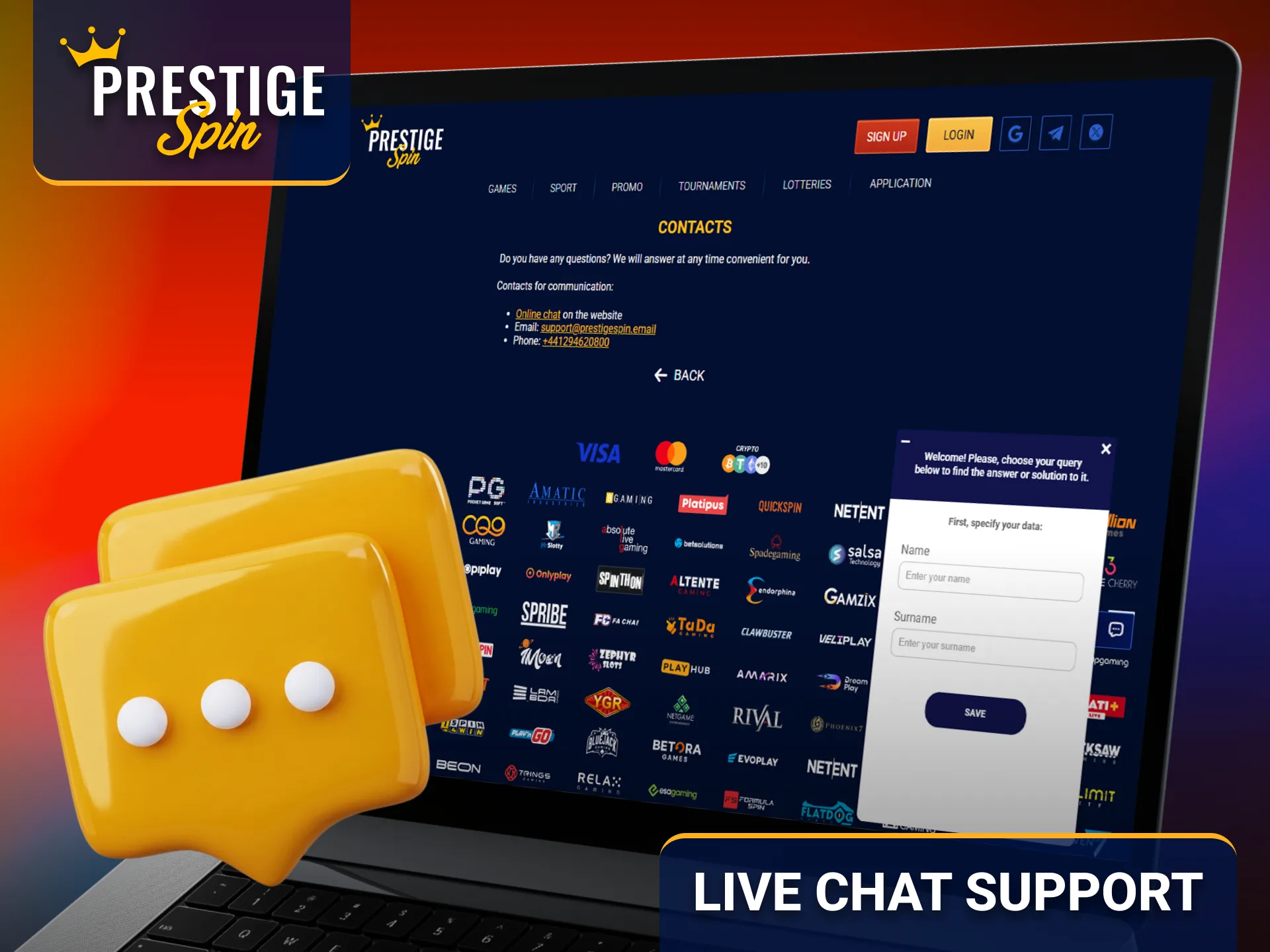 Prestige Spin live chat support helps UK players resolve account questions quickly.
