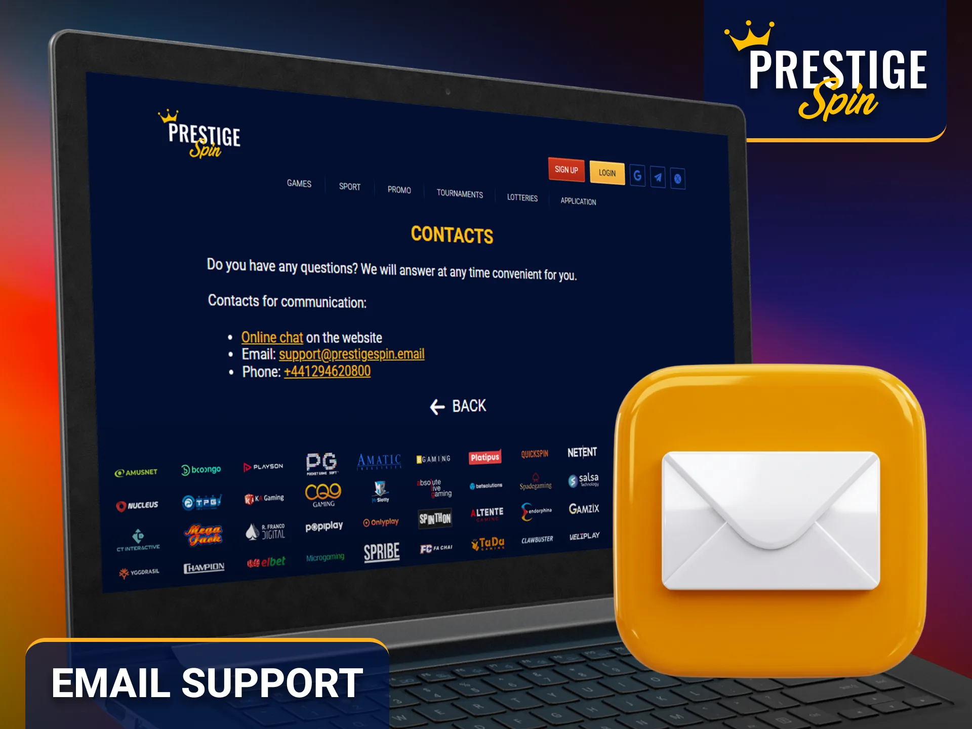 Contact Prestige Spin email support for detailed assistance with account matters.