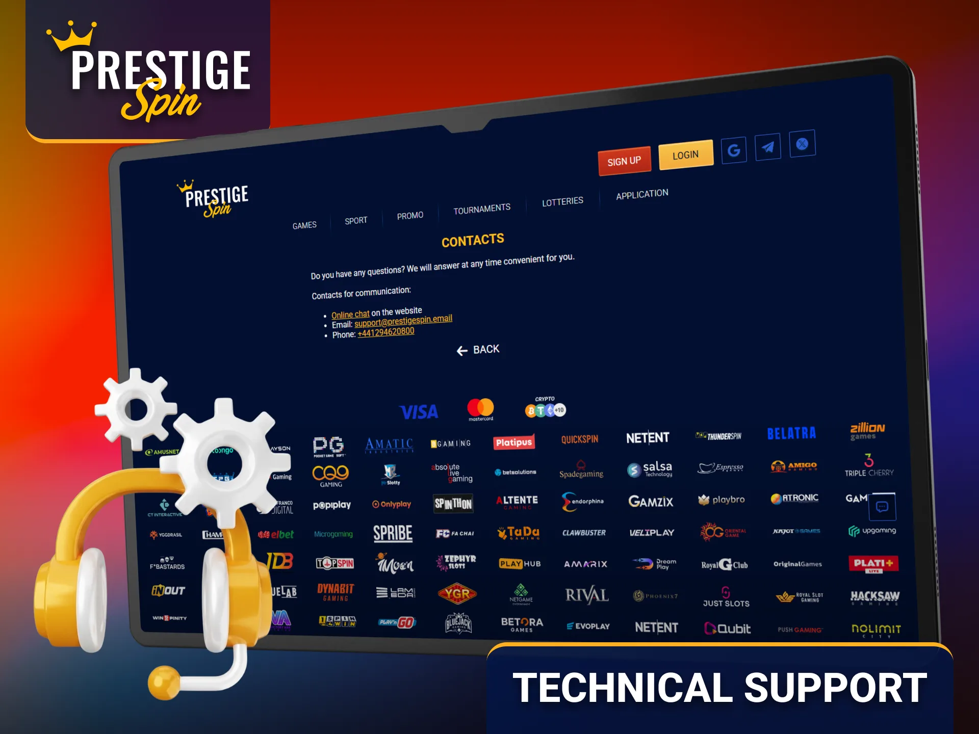 Contact Prestige Spin technical support to resolve platform or access issues.