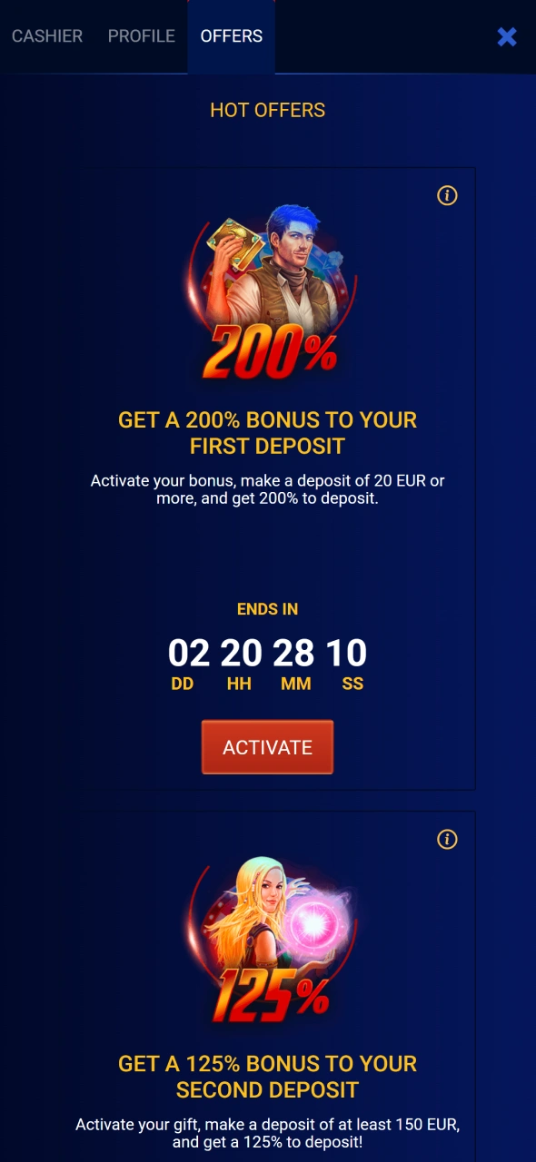 Activate the Prestige Spin welcome offer after meeting the requirements.