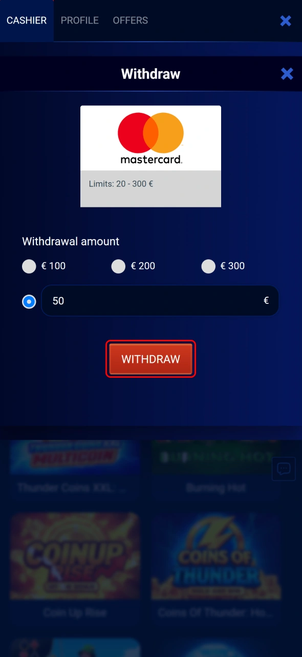 Confirm and submit your Prestige Spin withdrawal request securely.